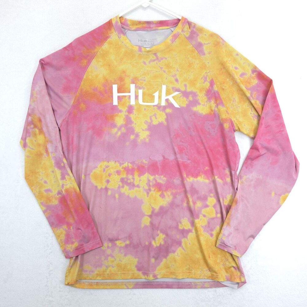 Huk Men's Tie Dye Fishing Pursuit Performance Shirt Size Medium Long Sleeve